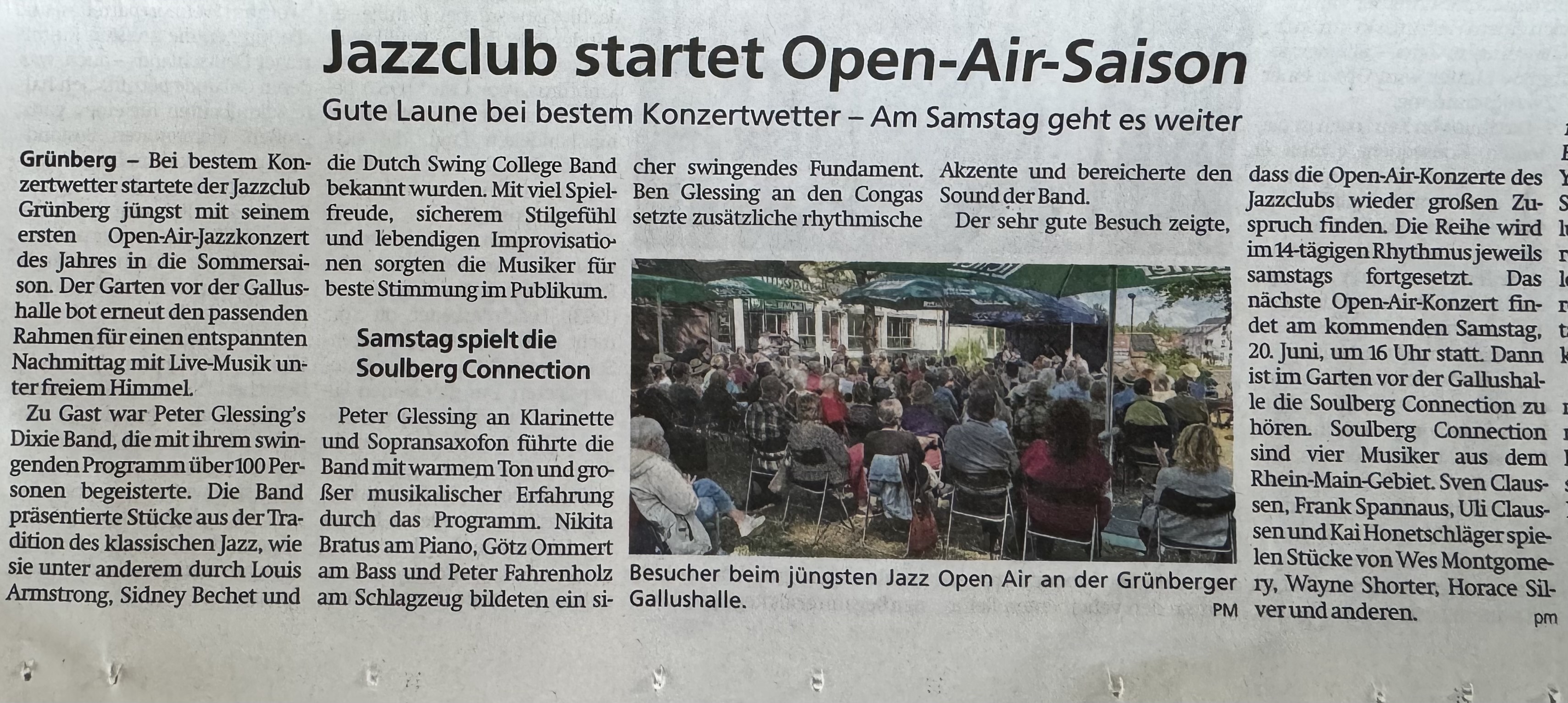 2. Open Air am Samstag den 20.6. um 16:00 mit der Soulberg Connection